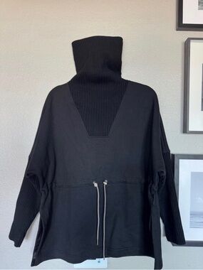 Varley Black High-Neck Pullover Sweater with Drawstring Waist